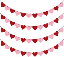 4 Pack Felt Heart Garland Banner, No DIY Valentine's Day Decorations Red Pink He