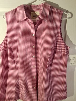 Gingham Pink/White Checkered Sleeveless button down shirt Sz XL NWT