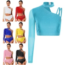 Womens Crop Top Stage Dancewear Elegant Tops Back Feather Latin Practice Dance
