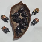 Vintage Frankoma Pottery Leaf Bowl Dish #225 & 11 Mini Elephant Figurines