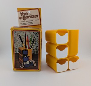 Vintage 1970s Mod Yellow Plastic Desk Organizer Storage Box MCM Style Retro