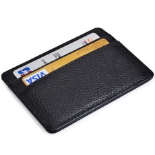 Credit Card Holder Slim Wallet Leather Minimalist Wallet with ID Window black 