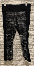 Under Armour Women's Black/Gray Pattern Crop Leggings, 1 Zip Pocket, 19" Inseam
