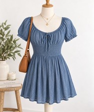 American Eagle Women’s Medium Blue Gauze Smocked Puff Sleeve Mini Dress