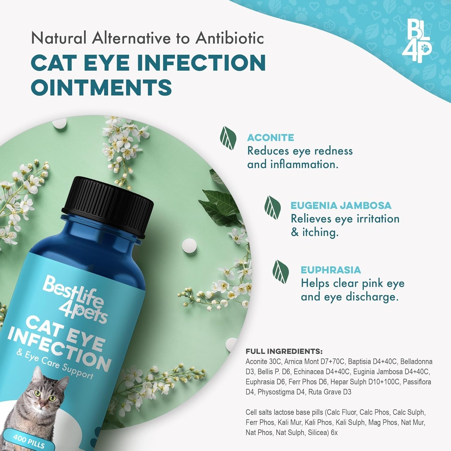 Natural Cat Eye Care - Soothing Pills for Infection, Conjunctivitis Relief 400ct