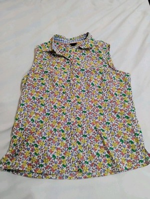 Basic Editions Women's Yellow Floral Sleeveless Button-Front Top Size Large