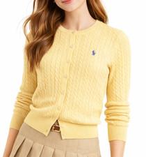 Polo Ralph Lauren Girl s Cotton Cable Knit Cardigan Yellow Size L 12-14 NWT