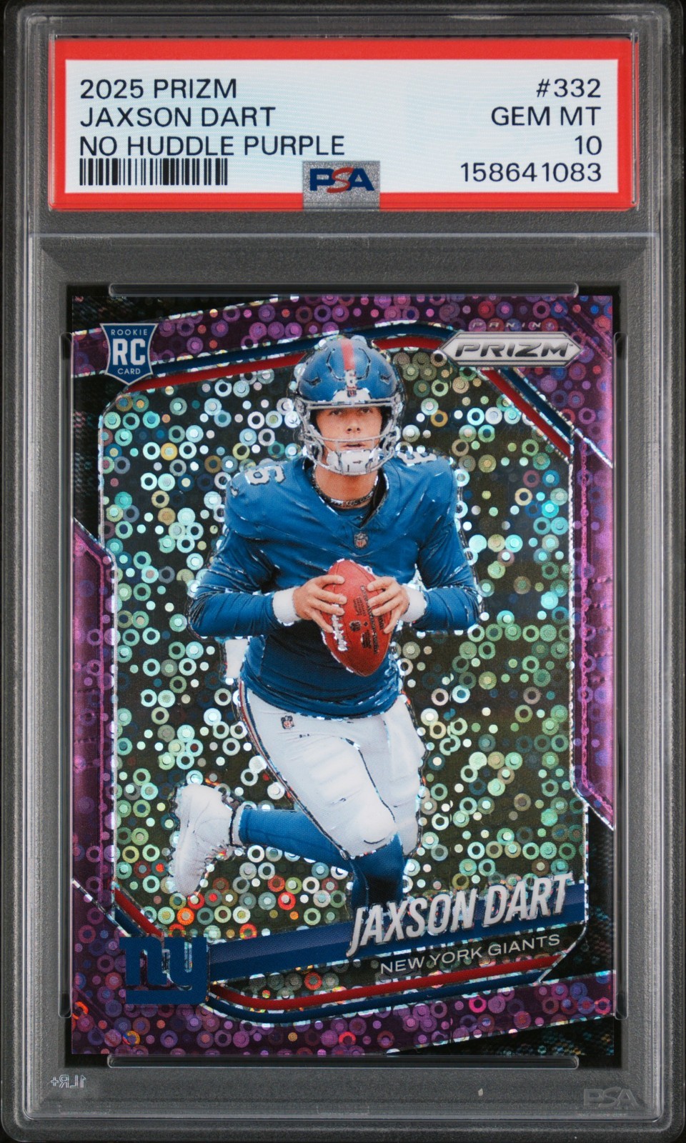 2025 Panini Prizm Jaxson Dart No Huddle Purple Disco /75 RC Rookie Card PSA 10