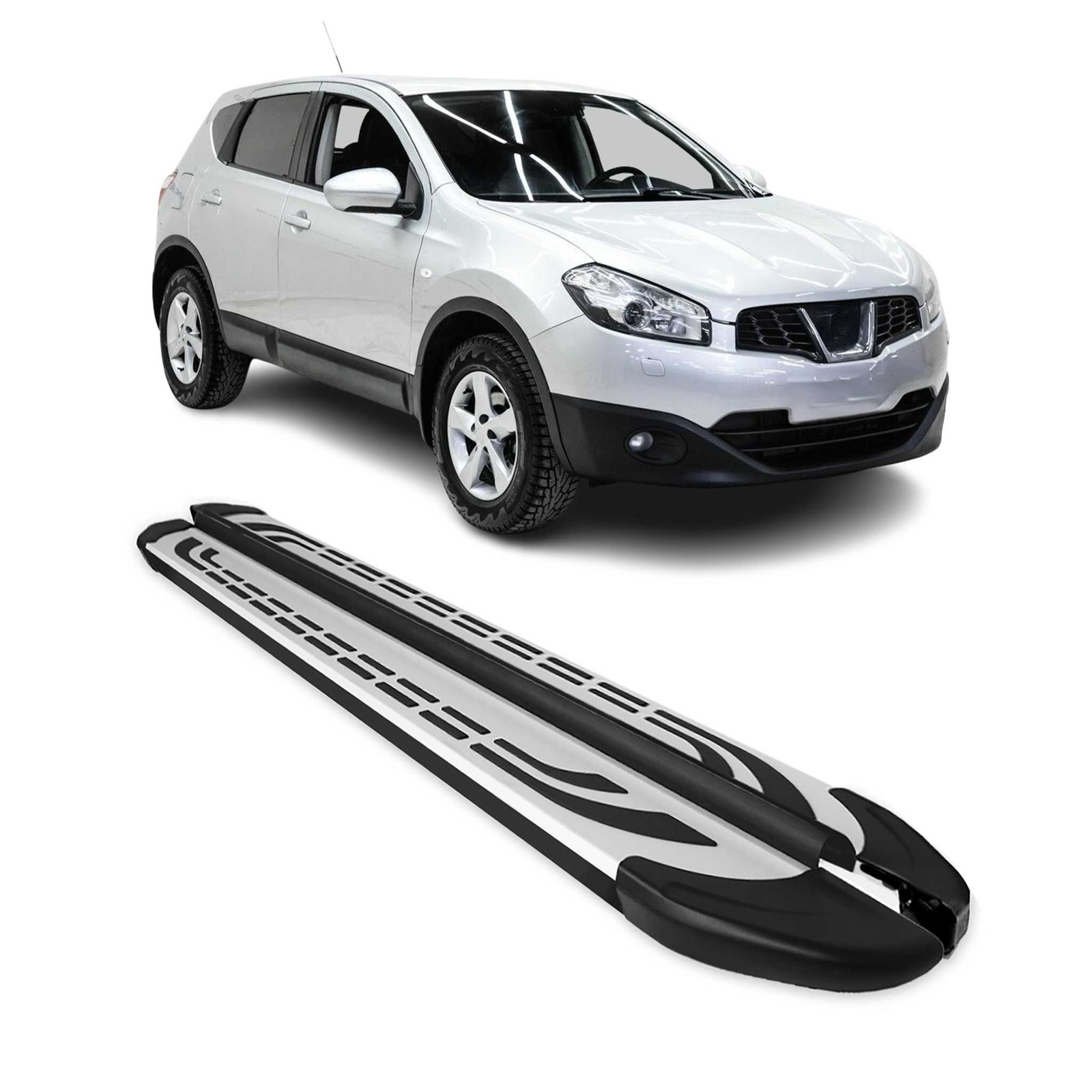 Marchepieds de luxe pour Nissan Qashqai J11 2017-2021 finition bicolore aluminium anodisé gris et noir