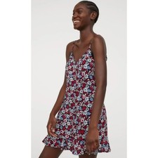 H M Divided Floral Mini Slip Dress Womens Medium Multicolor Ruffle Hem Festival