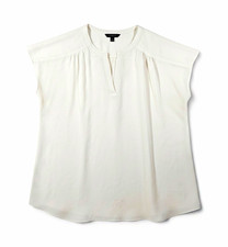 Banana Republic Women s L Ivory Split Neck Blouse Cap Sleeve Draped Work Top