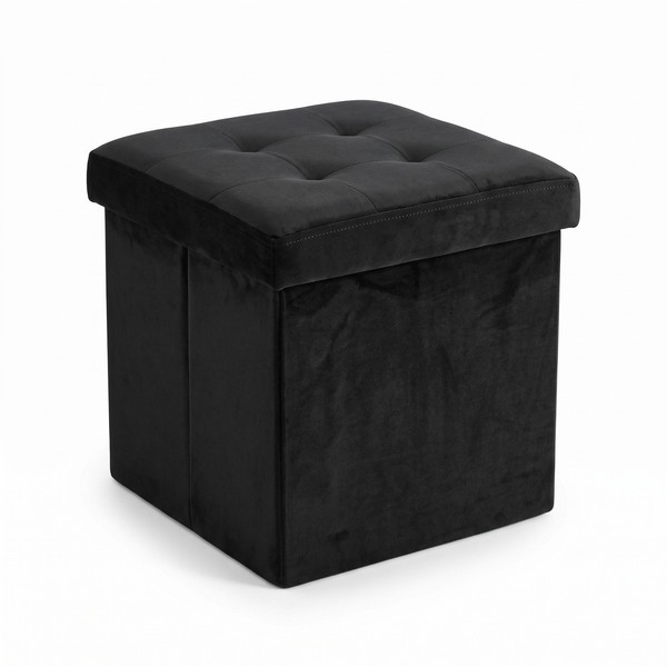 Samtstoffhocker Mit Stauraum, Faltbar, 38 X 38 X 38 Cm-image