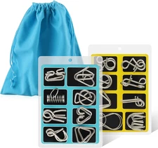 Metal Wire Puzzle Set of 16 with Pouch,Brain Teaser IQ Test Disentanglemen Iron 