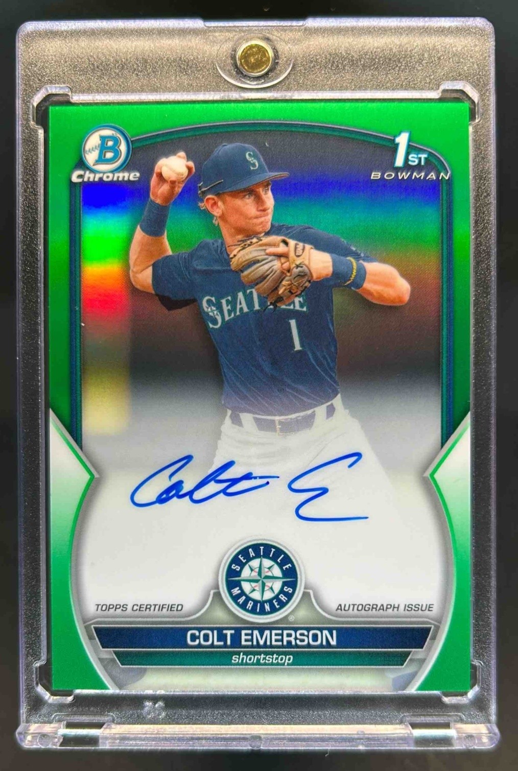 2023 Bowman Draft Colt Emerson Chrome Auto Green Refractor 1st #/99 Mariners
