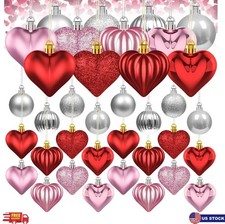 36Pcs Valentines Day Ornaments for Tree, Red Pink Silver Glitter Valentine's Day
