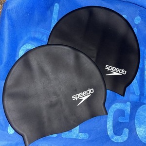 Speedo Unisex-Adult Swim Cap Silicone Elastomeric, Black Lot Of 2 New