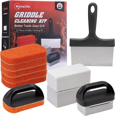 12 PCS Griddle Cleaning Kit for Blackstone, Heavy Duty Flat Top Grill Brush Set 