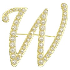 Letter Brooch Pins, Pearl Initial Alphabet W Letter Lapel Badges Pin