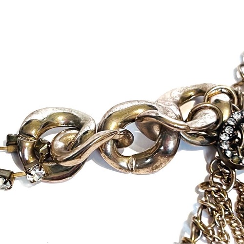 Betsey Johnson Gold Statement Necklace Rhinestones Key Pink Heart Dangle Layered - Picture 8 of 8