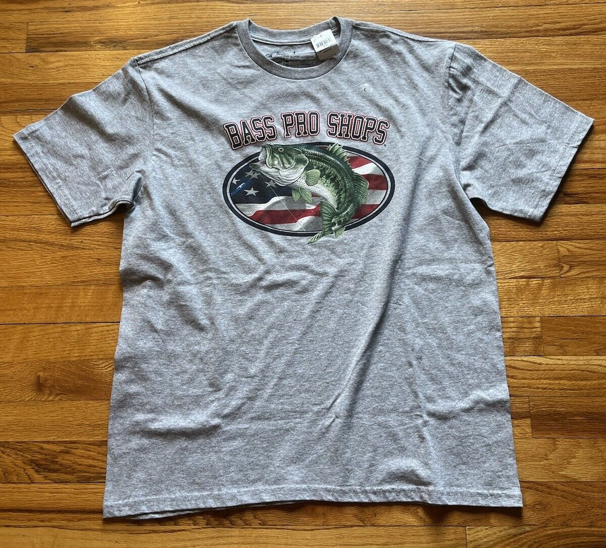 Bass Pro Shops Fishing American USA Flag Gray T shirt Mens Size L/Large