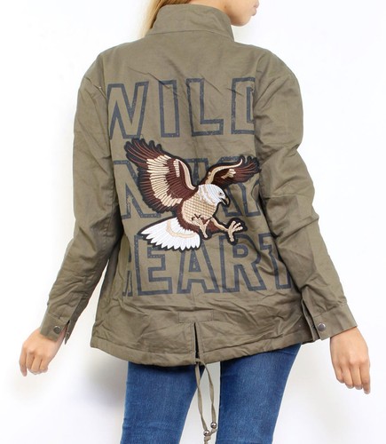 Damen Jacke Halbmantel Übergangs Military Parka Applikationen Patches Kurzjacke
