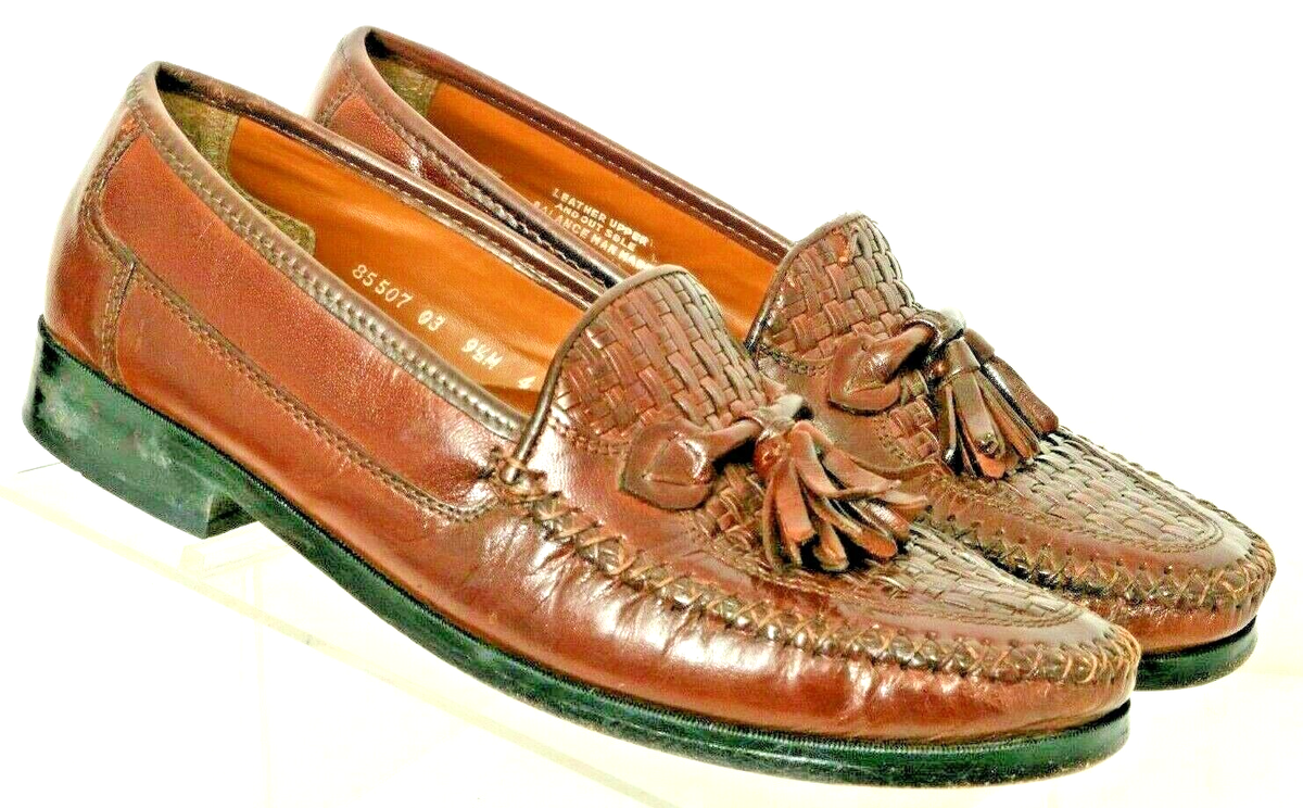 Nunn Bush Men’s Leather Tassel Loafers Brown Woven Slip On Made in Brazil 9.5M Nunn Bush Mens Size 9.5 M Leather Loafers Slip On Woven Moc  main image 2