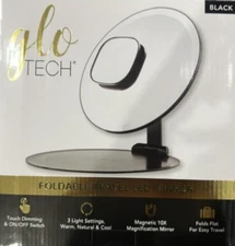 Glo-Tech Foldable Travel LED Mirror, 10X Magnification-Black or white