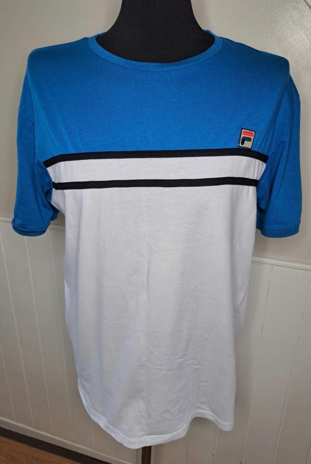FILA T shirt retrò uomo linea bianca a maniche corte con inserto sul petto taglia XL