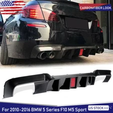 For 2010-2016 BMW F10 M5 528i 530i Rear Bumper Diffuser W/ LED Light Carbon Look