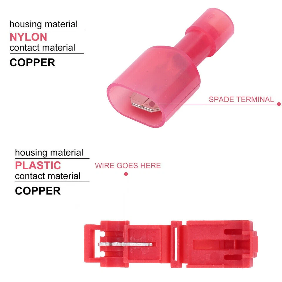 90PCS Insulated T-Taps Quick Splice Wire Terminals Crimp Connectors Kit 22-10AWG - Image 2 of 4