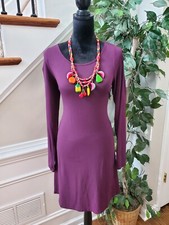 Express Women Purple Cotton Round Neck Long Sleeve Knee Length Dress Size Medium