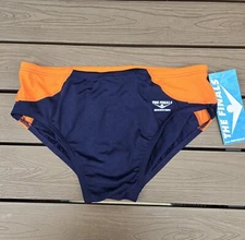 TYR The Finals Shark Orange/Navy Splice Racer Briefs, Men Size 36, NEW