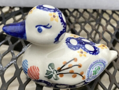 Polish Pottery DUCK BIRD Wiza Made In Poland Ceramic Figurine Hand Painted