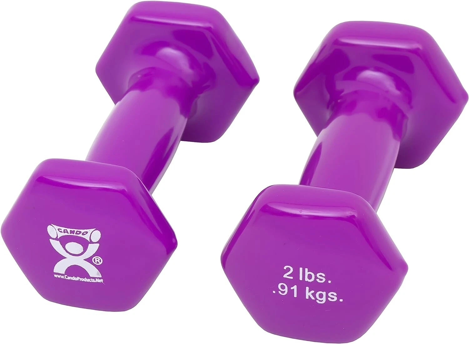 CanDo Vinyl Coated Dumbbells Pair Violet 2 lb 2pc Handheld Weights, Violet