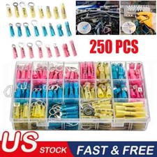 250 Heat Shrink Wire Cable Connectors Electrical Ring Fork Spade Crimp Terminal