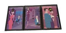 3 Shag Josh Agle Framed Cards Art MCM Brunette Beauty Beehive