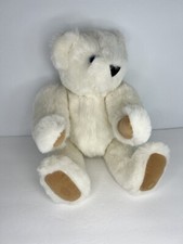 Vermont Teddy Bear White with Blue Eyes Jointed Plush 17 Stuffed Animal