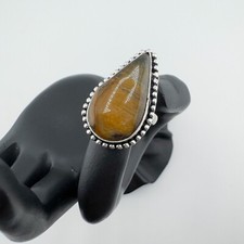 Vintage Tiger's Eye Teardrop 925 Silver Ring Southwestern Boho Style Statement