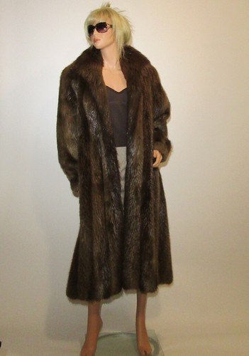 Vintage Beaver Fur Coat Long Full Length Womens L/XL EXCELLENT