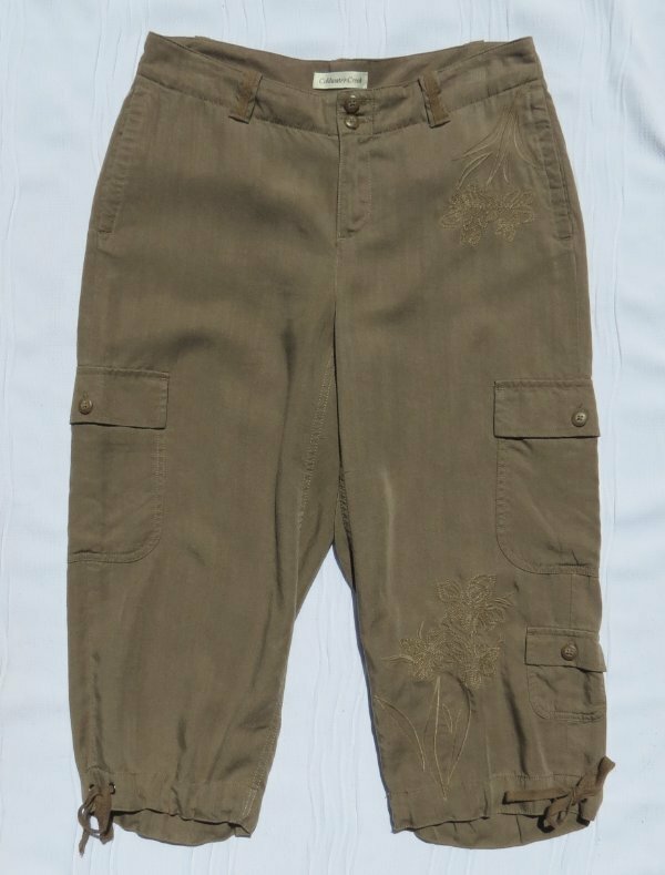 COLDWATER CREEK Taupe 100% Tencel Embroidered Cargo Crop Capri