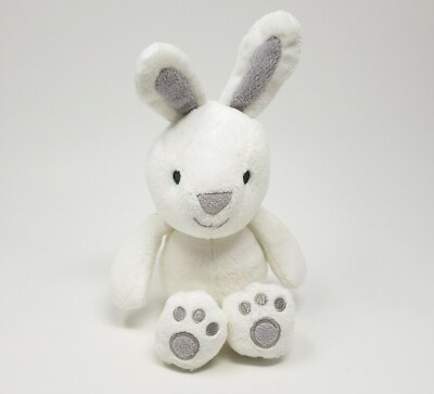 CARTER'S BABY WHITE & GREY BUNNY RABBIT STUFFED ANIMAL PLUSH TOY RATTLE ...
