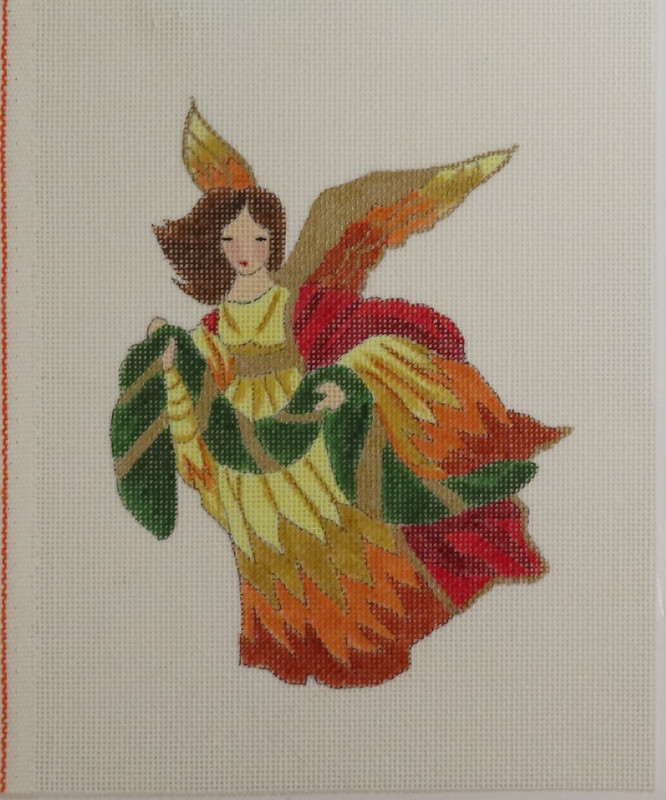 HANDPAINTED NEEDLEPOINT - Angel in Yellow & Green(47)