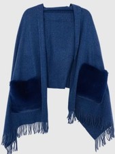 Cashmere Blend Cape Wrap with fuzzy faux-fur Pockets