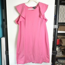 Lands’ End Womens 16P (SEE DETAILS) Pink Ruffle Sleeve Sheath Dress Stretch Knit