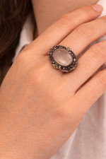 Barbara Bixby 18K Gold 925 Silver Rose Quartz Garnet Cabochon Ring Sz 7 with Box