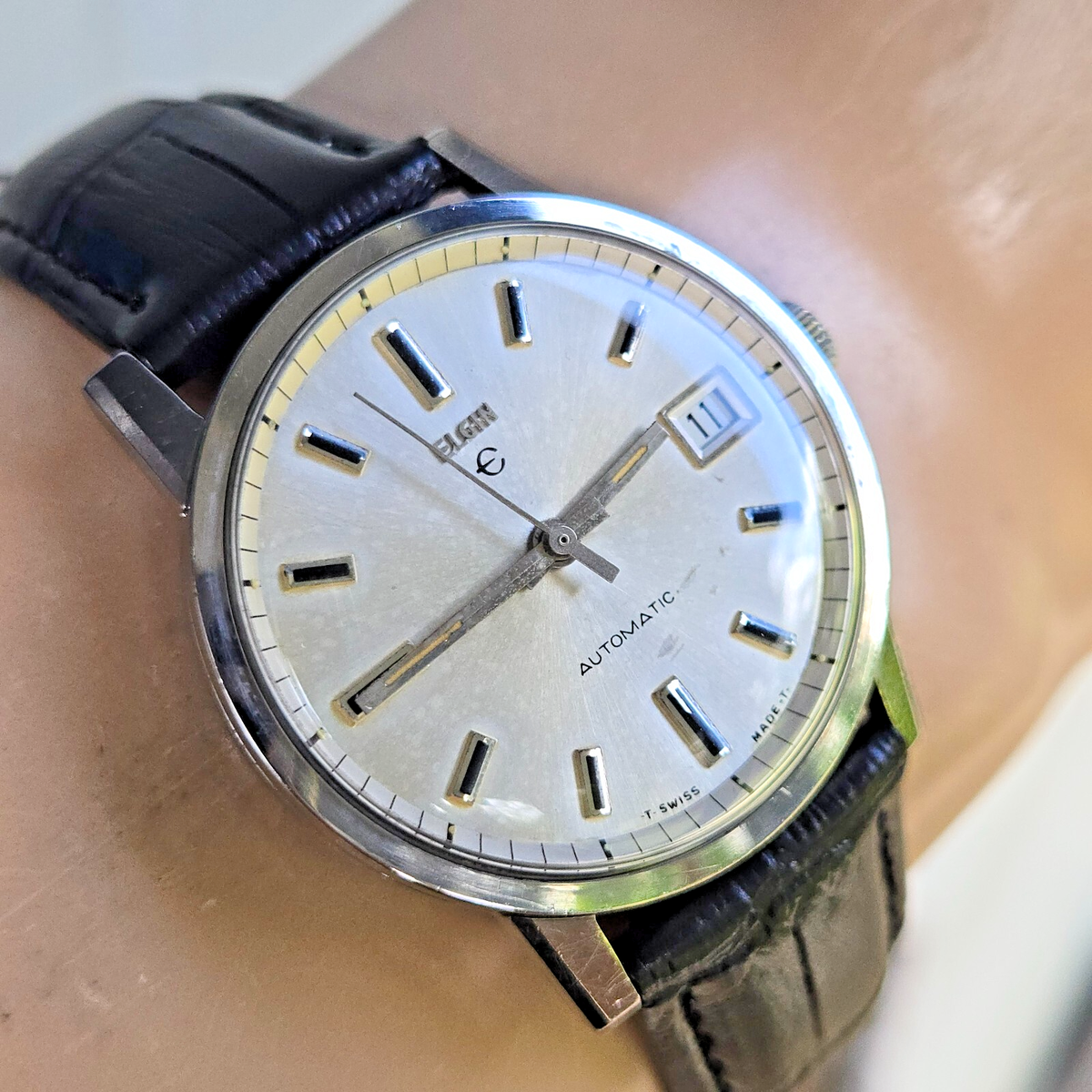 【24SS】Traditional Weatherwear ELGIN 美品 Vintage ELGIN men's automatic watch Date Cal.973 17Jewels swiss