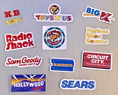 #ad Retro Defunct Store Brands 11 Stickers KB Toys R Us Blockbuster Kmart Sears $11.48