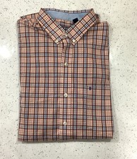 Izod Men  s Large Plaid Shirt Button Down Orange Blue Non-Iron Long SLV classic