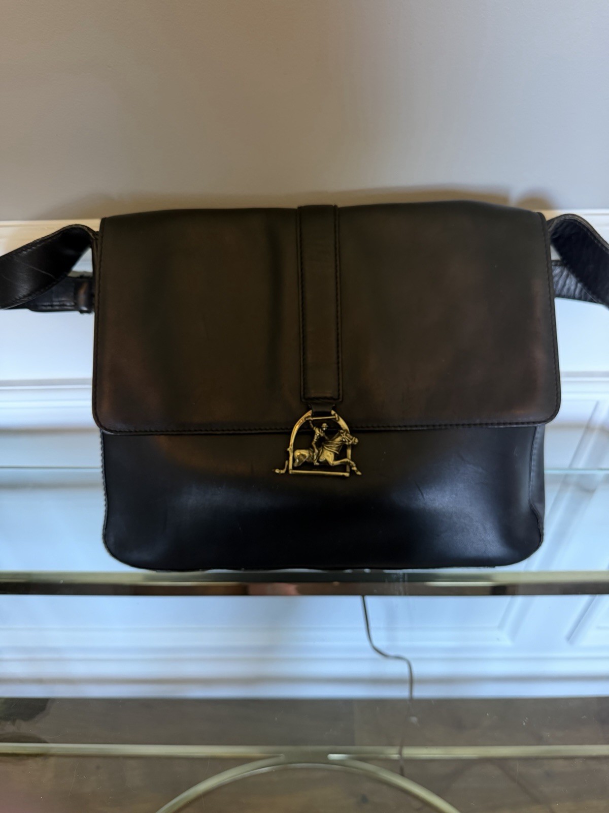 Vtg Ralph Lauren Equestrian Black Leather Horse Bit Clasp Me