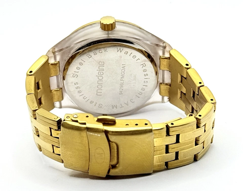 Reloj Mondaine Cuarzo Suizo Multifunción Oro Plata 3ATM Ronda 5 Joyas 40mm  Foto 4 de 4